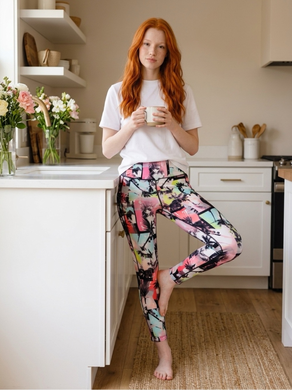 Calvin Klein Black Print leggings with Pink Trim